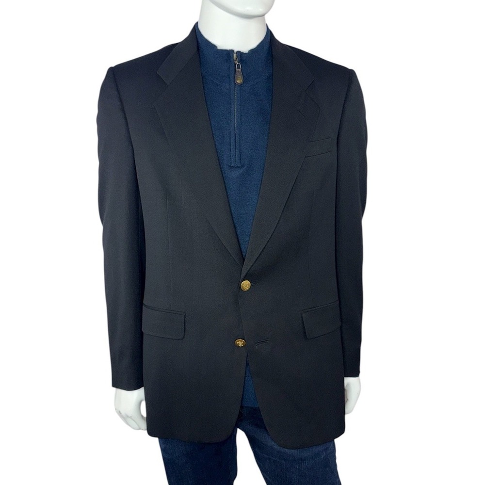 Vintage 80's Christian Dior Monsieur Black‎ Wool Gold Button USA Blazer Size 41L